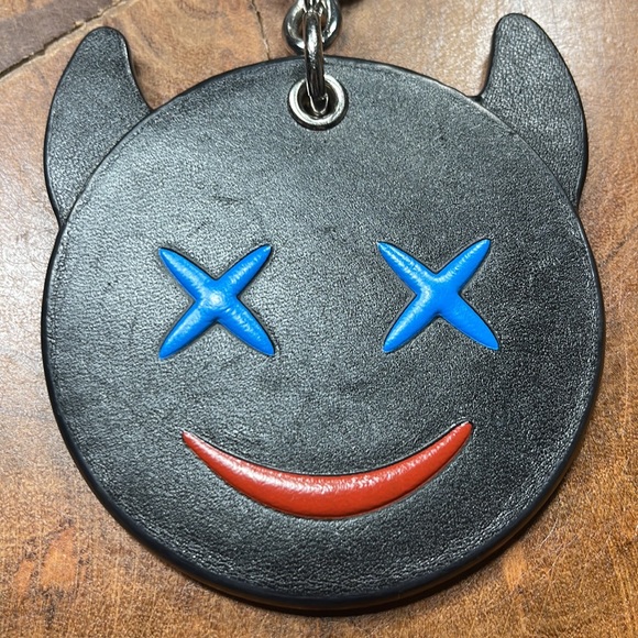 COACH Frisky Devil Emoji Leather Bag Charm Keychain - Picture 5 of 6